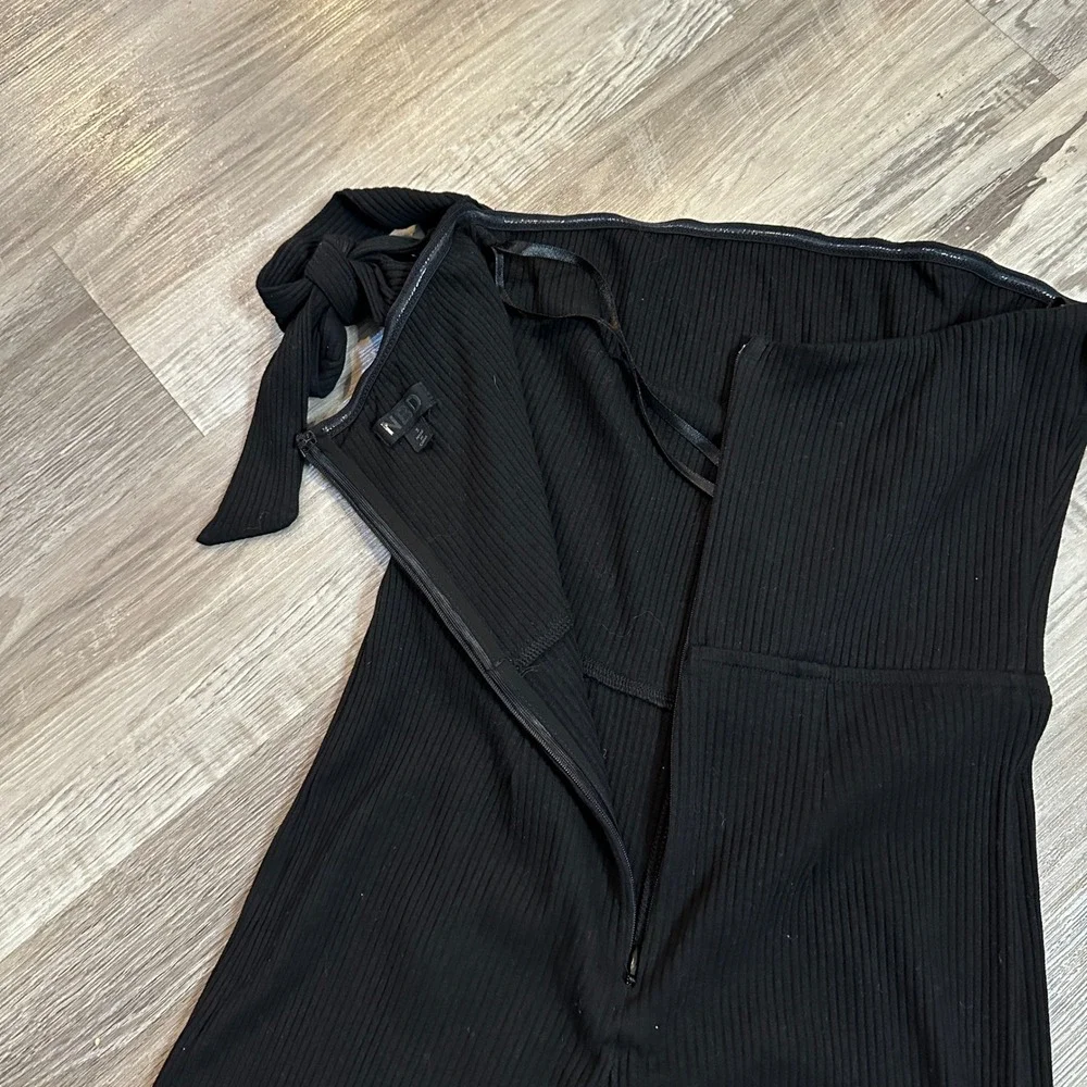 NBD Revolve Eden Ribbed‎ Strapless Wide Leg Jumpsuit Tie Shoulder Women Small